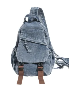 Vintage Gewassen Denim Multifunctionele Borsttas Rugzak voor Dagelijks Gebruik