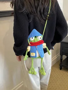 Sac bandoulière grenouille crocheté à la main sac de téléphone mignon sac d'épaule en tricot.