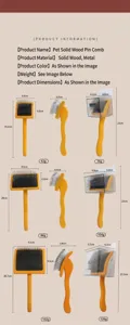 Detailed size chart showing multiple dimensions and weights of wooden pet slicker grooming brushes.