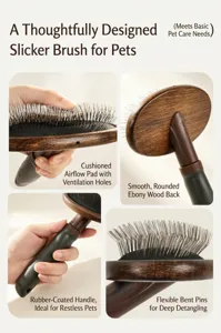 Cepillo carda de madera para perros y gatos, mango ergonómico y púas suaves para el pelo.