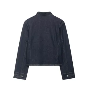 Veste en jean bleu foncé slim décontractée pour femme mode élégante vêtement design classique