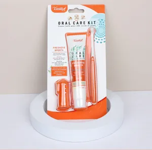 Pet oral care kit with toothpaste and toothbrush for dogs and cats teeth cleaning supplies.