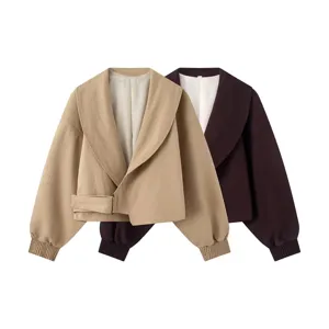 Casual commuter short coat with wide lapel and long sleeves for women fashion stylish.