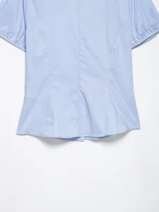 Top popeline azzurro maniche corte dettaglio cucitura posteriore, vestito donna slim fit