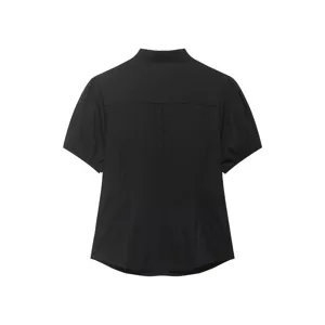 Top in popeline nero a maniche corte da donna vista posteriore dettaglio del capo