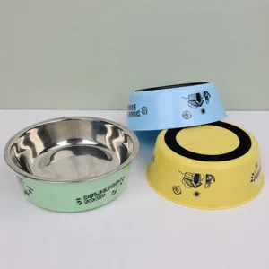 Stainless Steel Pet Bowl Anti Slip Dog Food Bowl Dual Use Feeding Bowl With Plastic Shell And Rubber Base For Cats And Dogs