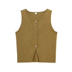 Effen kleur ronde hals mouwloos knop gebreid vest casual dames top zomer chic mode kleding