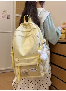 Japanischer Stil süßes Sternmuster transparenter Schüler Rucksack mit Plüsch Anhänger.