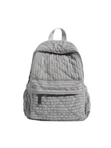 Grey quilted grid backpack women student school bag casual campus commuter daypack
