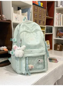Japanischer Stil süßer transparenter Schulrucksack mit niedlichem Hasen Anhänger.