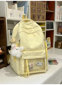 Japanischer Stil gelber Stern transparenter großer Schulrucksack mit niedlichem Plüsch-Anhänger.