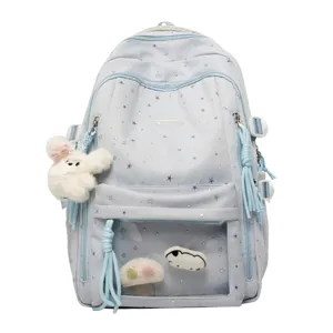Japanischer Sternen-Schulrucksack mit transparenter Tasche und Plüsch-Anhänger für Studenten