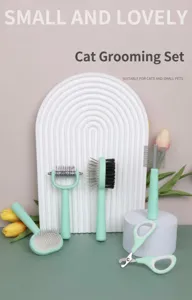 Set di spazzole pertoelettatura per gatti e piccoli animali, manico verde menta kit unghie cane.