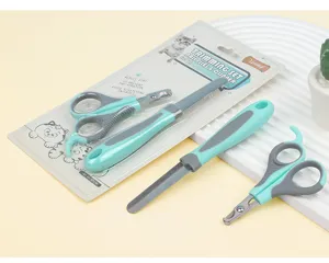 Pet cat nail clipper and file grooming tool set detail view in green and grey design.