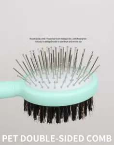 Spazzola doppia per animali domestici con perni metallici rotondi per la cura quotidiana del pelo.