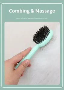 Spazzola per toeletta animali, manico verde menta con setole binate e spilli metallici.