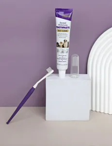 Pet toothpaste set with toothbrush and finger brush for cats and dogs dental care hygiene.