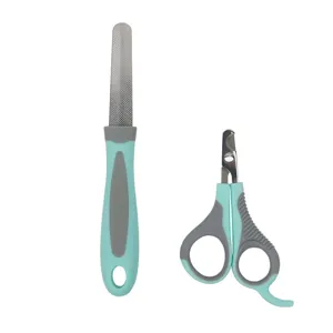 Professional pet nail clipper and file set with non-slip handles for cats and dogs grooming.