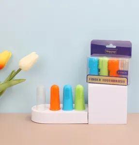 Silicone pet finger toothbrush set for cats and dogs oral cleaning, detail view display.