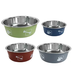 Stainless steel pet bowl set colorful dog food bowls anti-slip metal puppy feeding bowls