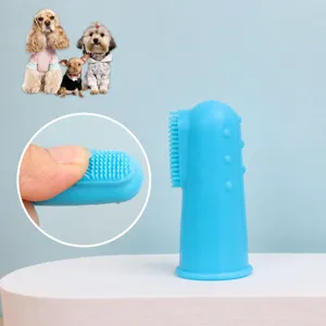Pet finger toothbrush soft TPR dog cat oral cleaning tool dental care blue pet supply teeth