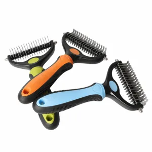 Pet dematting comb set for dogs and cats double sided undercoat rake grooming brush