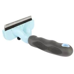 Huisdier borstel met ergonomische antislip handgreep en roestvrijstalen tanden voor honden.