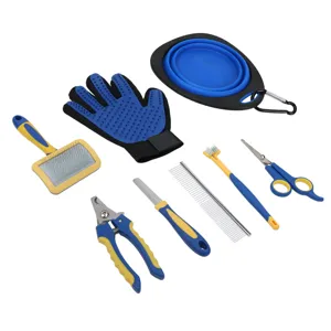 Komplettes Haustierpflege Set mit Bürste Handschuh Silikonschale Knipser Kamm Zahnbürste