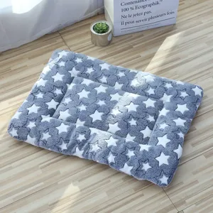 Grey star plush pet bed cat dog sleeping mat warm comfortable thick cushion home use