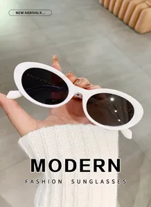 Retro weiße ovale Sonnenbrille für Damen, trendiger kleiner Rahmen schicke Brille für Alltag.