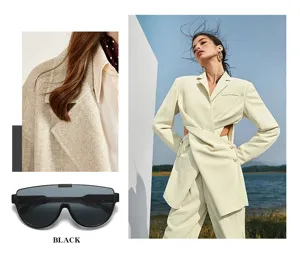 Occhiali da sole a schermo intero oversize per donna e uomo, tendenza moda con mezza montatura.