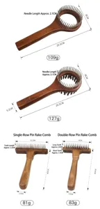Wooden pet hair removal comb grooming brush set with various sizes and pin teeth for cats dogs.