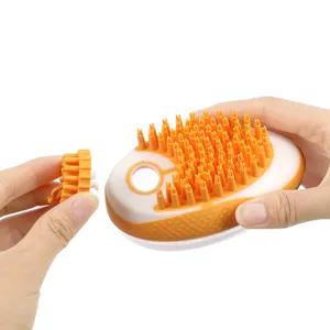 Pet bath brush massage comb silicone shower gel dispenser dog cat grooming tool yellow