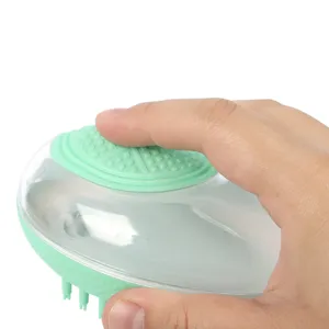 Pet bath brush with liquid dispenser, silicone massage comb for dogs and cats main image.
