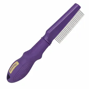 Praktischer Haustier Flohkamm mit Edelstahlzähnen und lila ergonomischem Griff für Hunde Katzen.