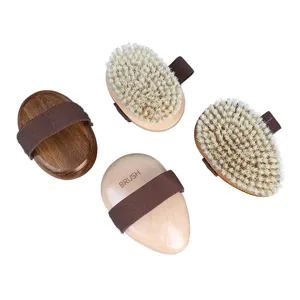 Wooden pet bath brush set teardrop oval grooming tool with elastic strap for dogs and cats.