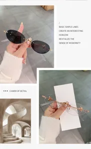Gafas de sol ovaladas sin montura con patillas de cristal brillantes para un estilo moderno.