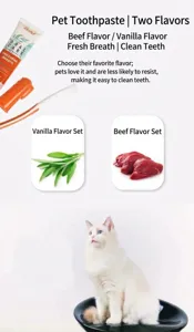 Pet toothpaste and toothbrush set with dual flavors for pet oral care and fresh breath.