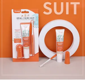 Pet oral care kit with toothpaste and toothbrush for dogs and cats teeth cleaning daily.