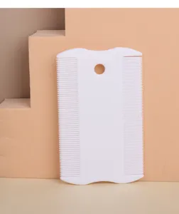 White double-sided pet flea comb, dense teeth cat and dog grooming tool with hanging hole.
