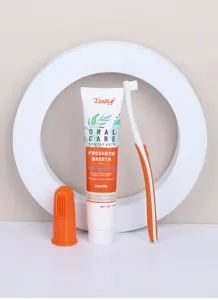 Pet toothpaste and toothbrush set for cats and dogs oral care cleaning fresh breath vanilla 75g