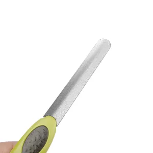 Pet nail file for dogs and cats, professional grooming tool with ergonomic green handle.