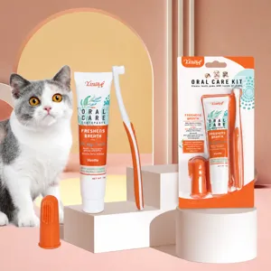 Pet Dental Care Kit Dog And Cat Toothbrush Set With Vanilla And Beef Toothpaste Pet Oral Cleaning Supplies