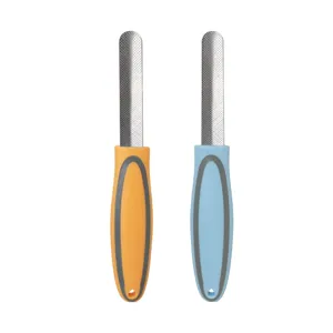 Pet nail file for dogs and cats, dual-color ergonomic handle metal grooming tool.