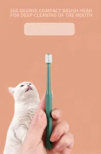 Pet toothbrush 360 degree soft bristle cat dog teeth cleaning tool green handle oral care