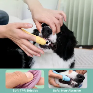Pet finger toothbrush for dogs, soft silicone bristles for easy oral dental cleaning care tool.