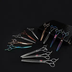 Set di Forbici Professionali per Toelettatura Animali in Acciaio Inossidabile Forbici per Taglio e Sfoltimento Pelo Cane con Vite in Strass