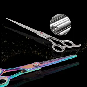 Set professionale di forbici per toelettatura animali in acciaio inossidabile dritte.