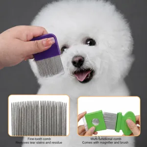 Set pettine antipulci per animali con denti fini lente d'ingrandimento e spazzola cani.