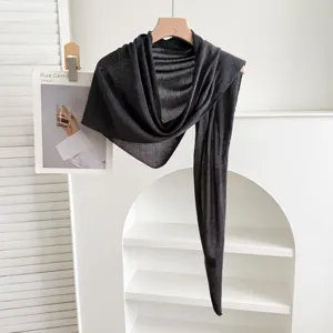 Chal lino mujer verano color solido panuelo proteccion solar casual minimalista negro